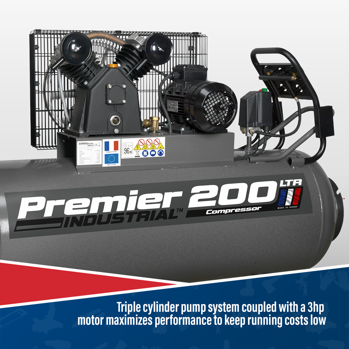 Premier SAC3203B Premier 200L Belt Drive Air Compressor with Front Control Panel 3hp