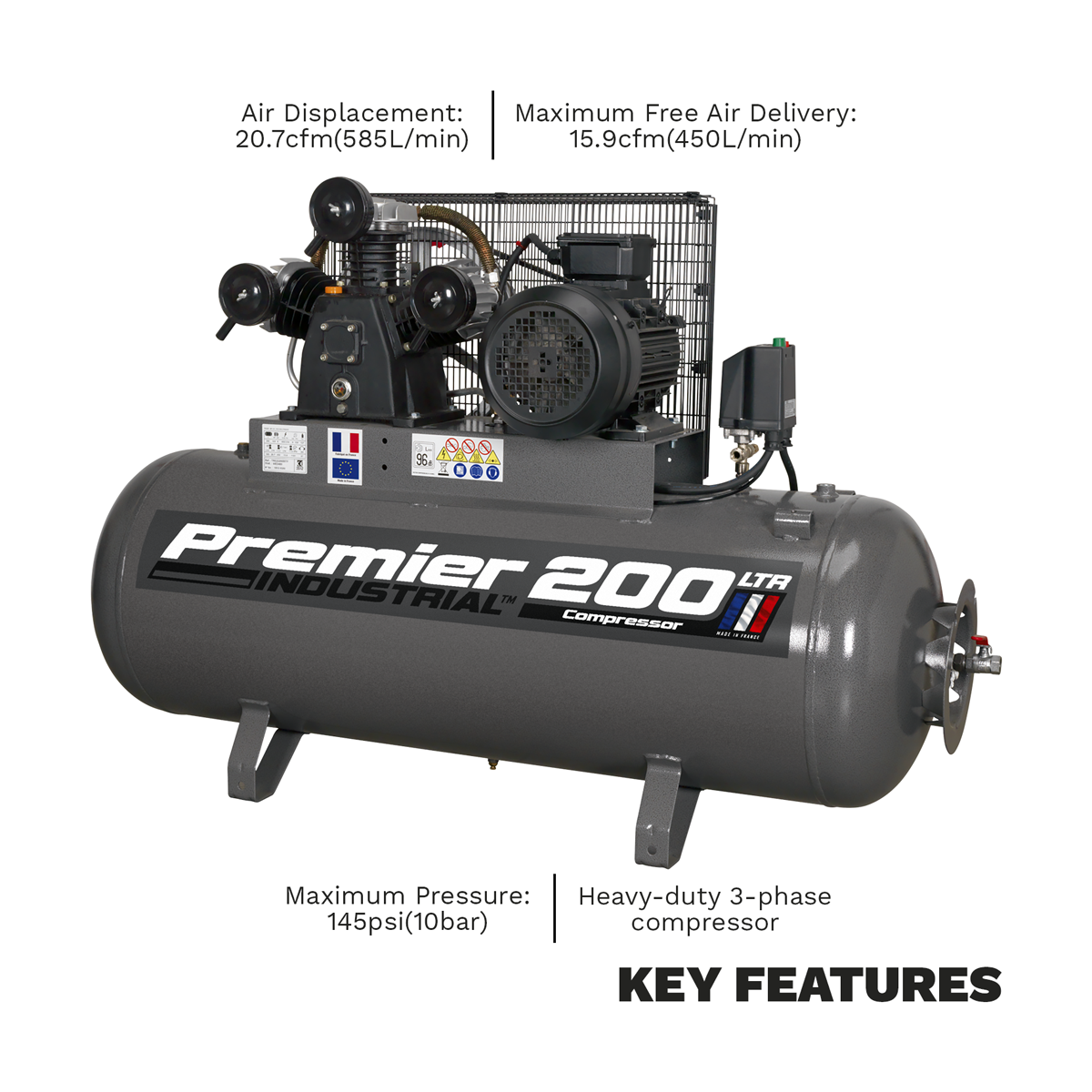 Premier SAC32055B Premier 200L Belt Drive Air Compressor 5.5hp