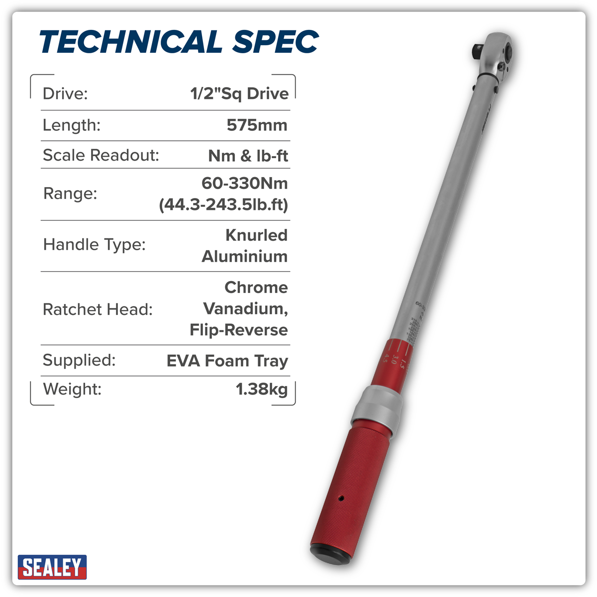 Premier STW905 Premier Calibrated Micrometer Torque Wrench 1/2"Sq Drive 60-330Nm