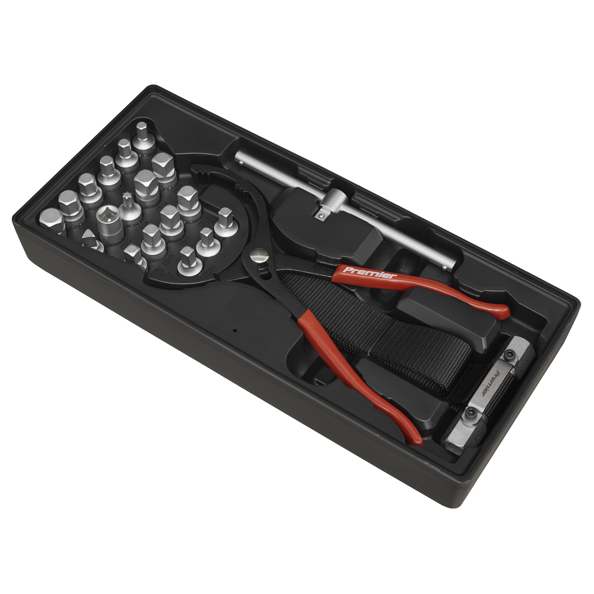 Premier TBT28 Premier Oil Filter Wrench, Pliers & Drain Key Set with Tool Tray 21pc