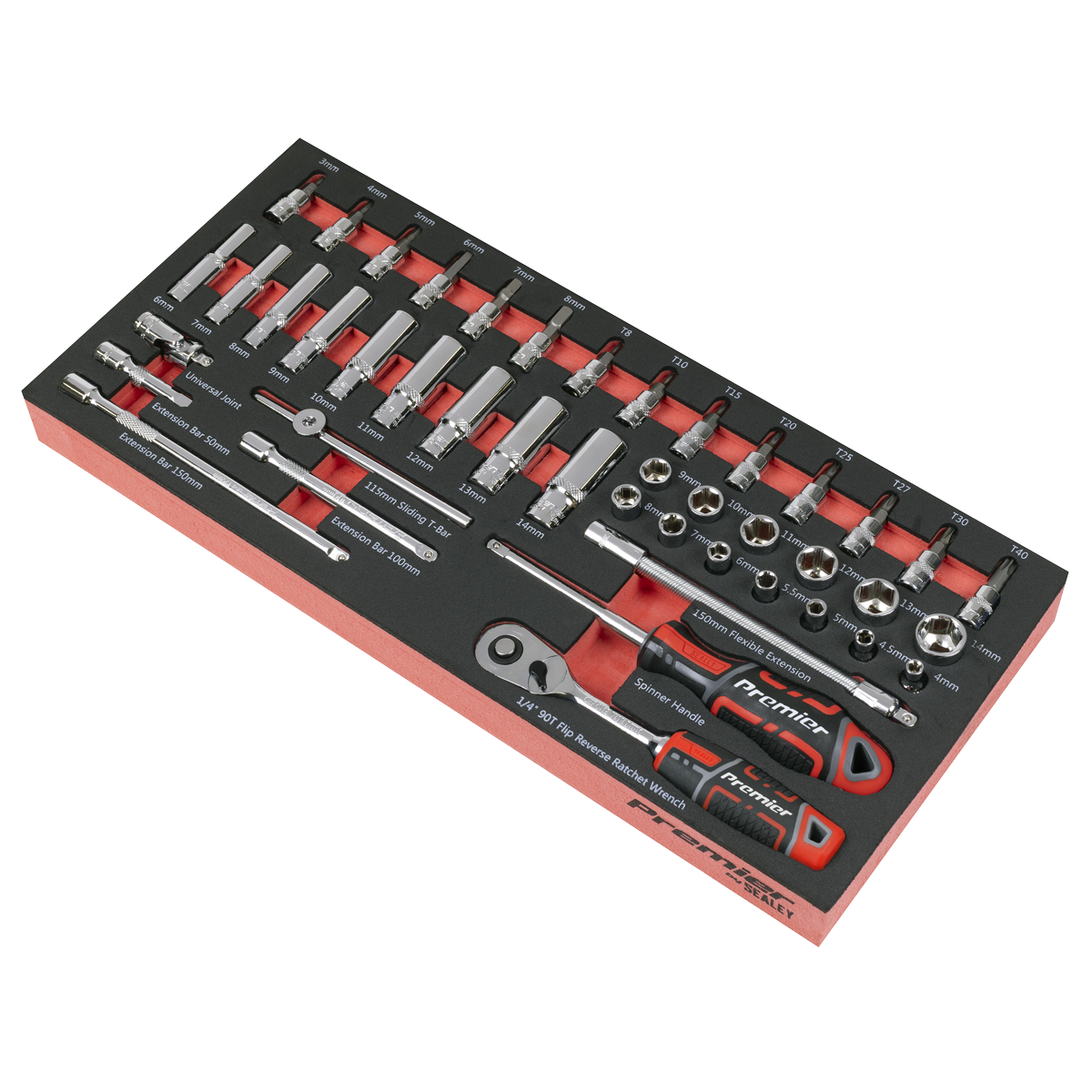 Premier TBT40 Premier Socket Set with Tool Tray 1/4"Sq Drive 44pc