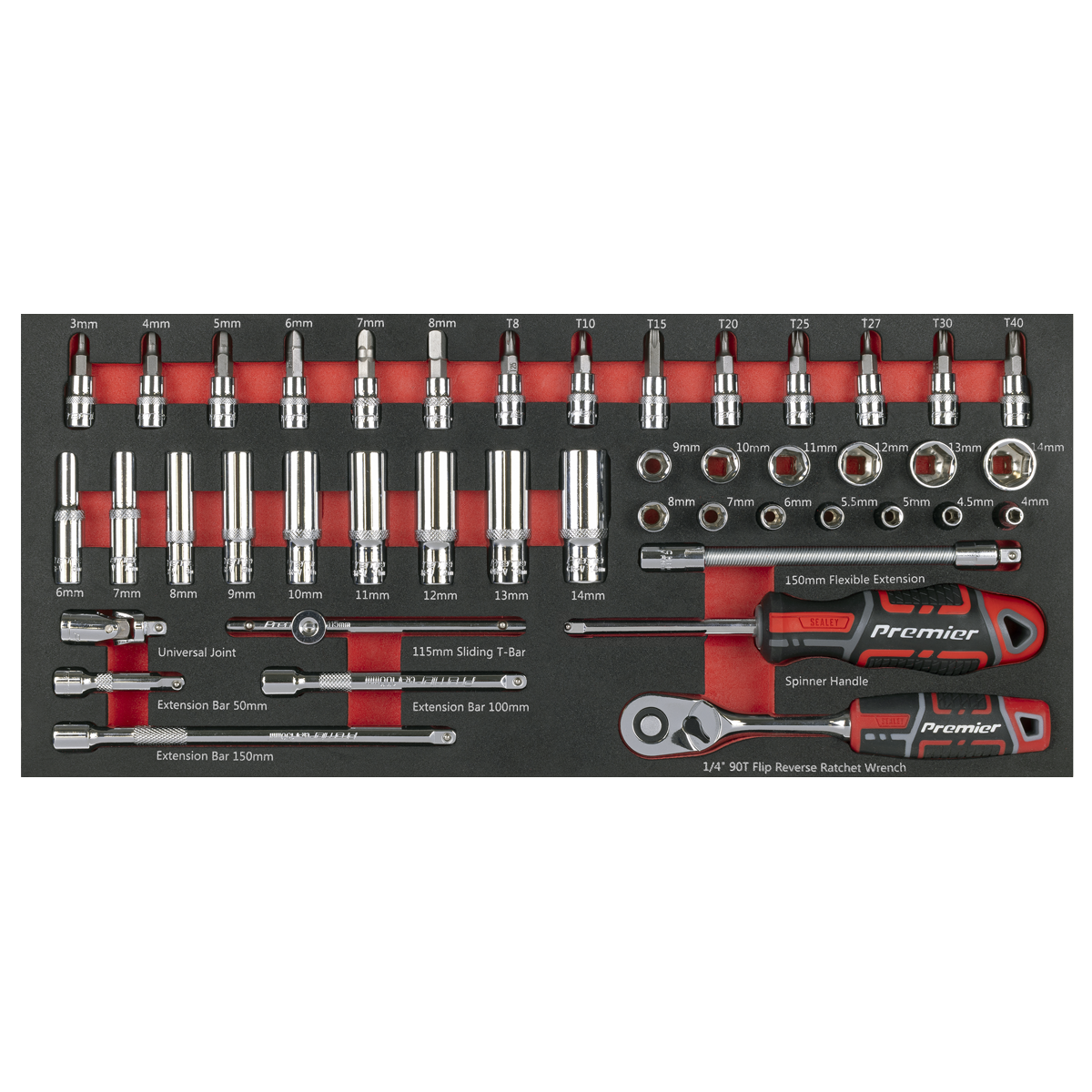 Premier TBT40 Premier Socket Set with Tool Tray 1/4"Sq Drive 44pc