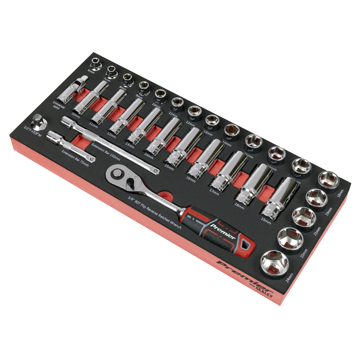 Premier TBT41 Premier Socket Set with Tool Tray 3/8"Sq Drive 32pc