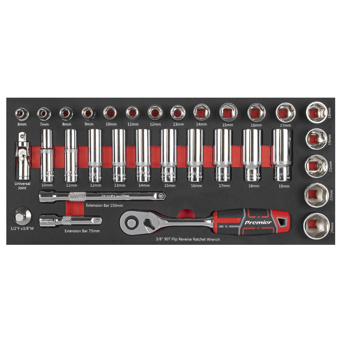 Premier TBT41 Premier Socket Set with Tool Tray 3/8"Sq Drive 32pc