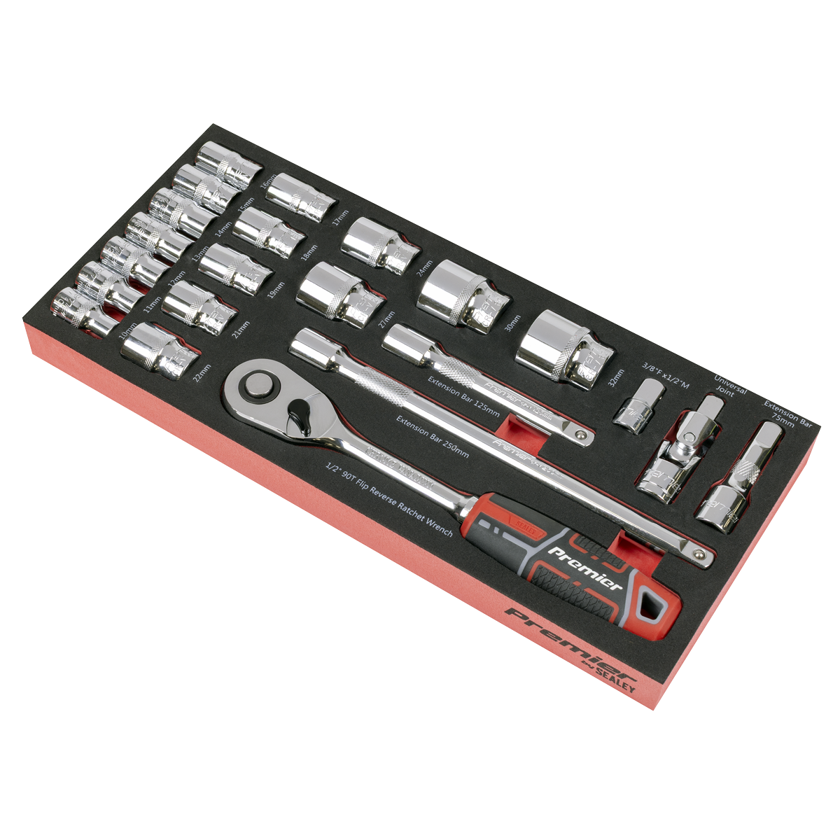 Premier TBT42 Premier Socket Set with Tool Tray 1/2"Sq Drive 22pc