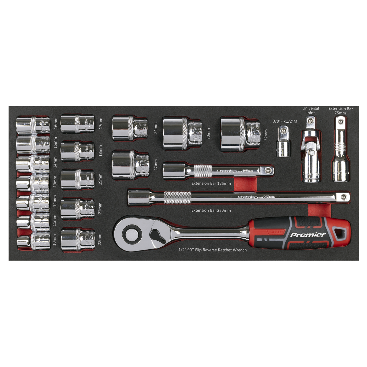 Premier TBT42 Premier Socket Set with Tool Tray 1/2"Sq Drive 22pc