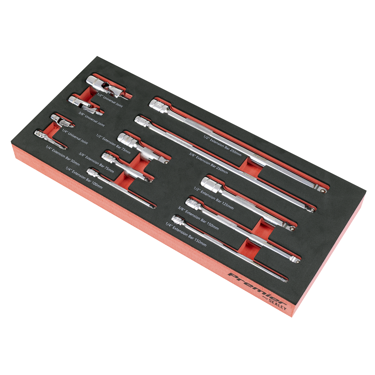Premier TBT44 Premier Wobble Extension Bar Set with Tool Tray 1/4", 3/8" & 1/2"Sq Drive 12pc