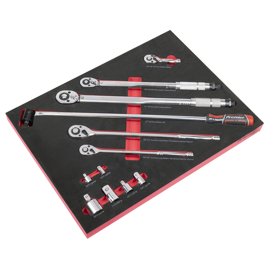 Premier TBT45 Premier Ratchet, Torque Wrench, Breaker Bar & Socket Adaptor Set with Tool Tray 3/8"Sq & 1/2"Sq Drive 12pc