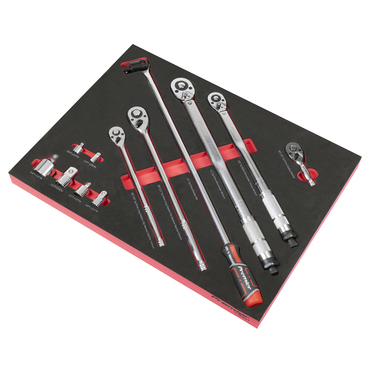 Premier TBT45 Premier Ratchet, Torque Wrench, Breaker Bar & Socket Adaptor Set with Tool Tray 3/8"Sq & 1/2"Sq Drive 12pc