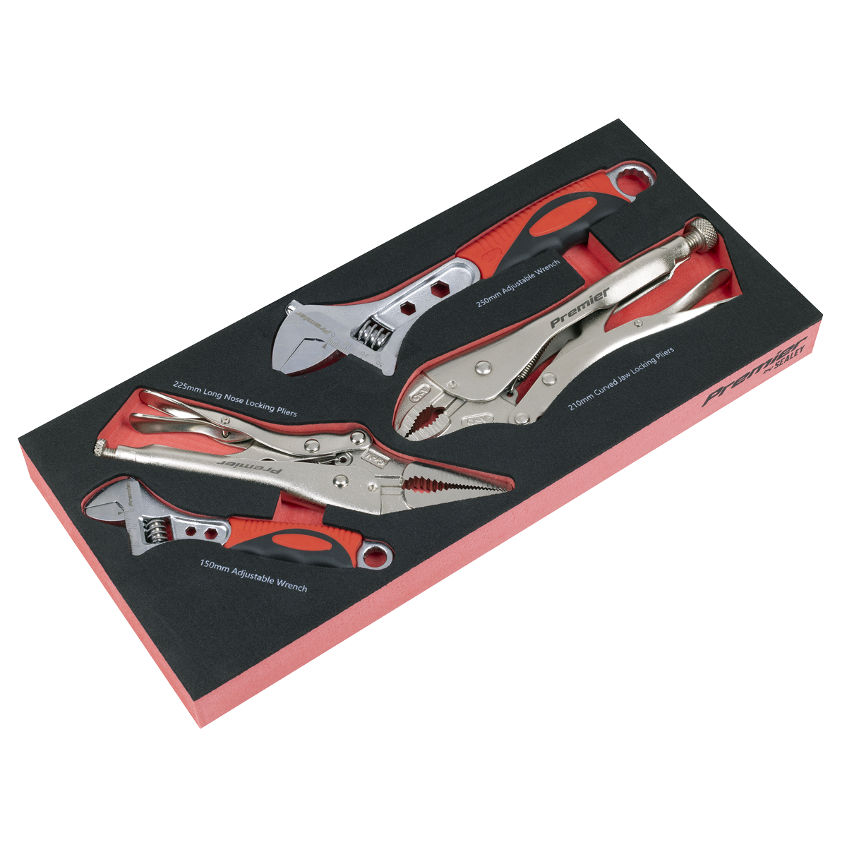 Premier TBT59 Premier Locking Pliers & Adjustable Wrench Set with Tool Tray 4pc