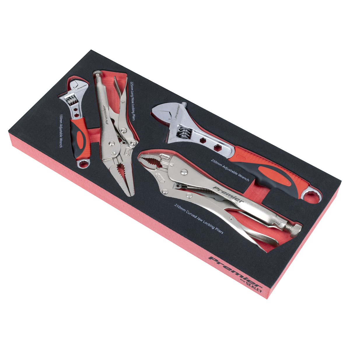 Premier TBT59 Premier Locking Pliers & Adjustable Wrench Set with Tool Tray 4pc