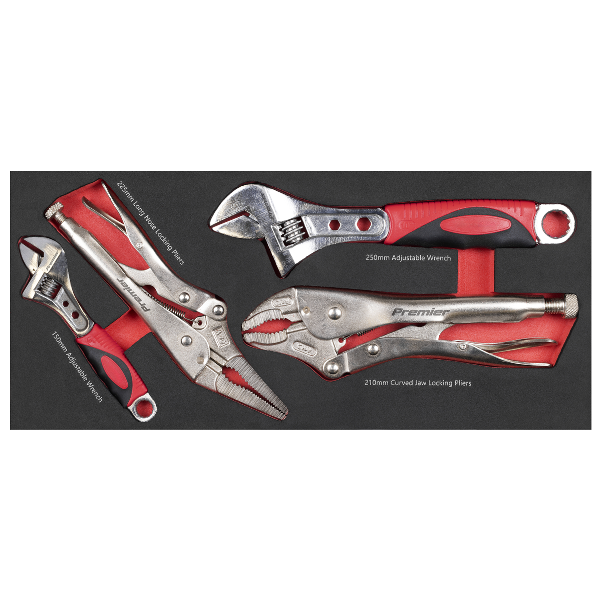 Premier TBT59 Premier Locking Pliers & Adjustable Wrench Set with Tool Tray 4pc
