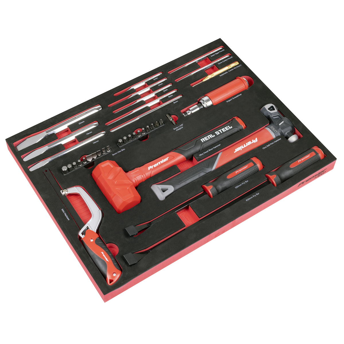 Premier TBT66 Premier Striking, Pry Bar, Hacksaw & Impact Screwdriver Set with Tool Tray 39pc