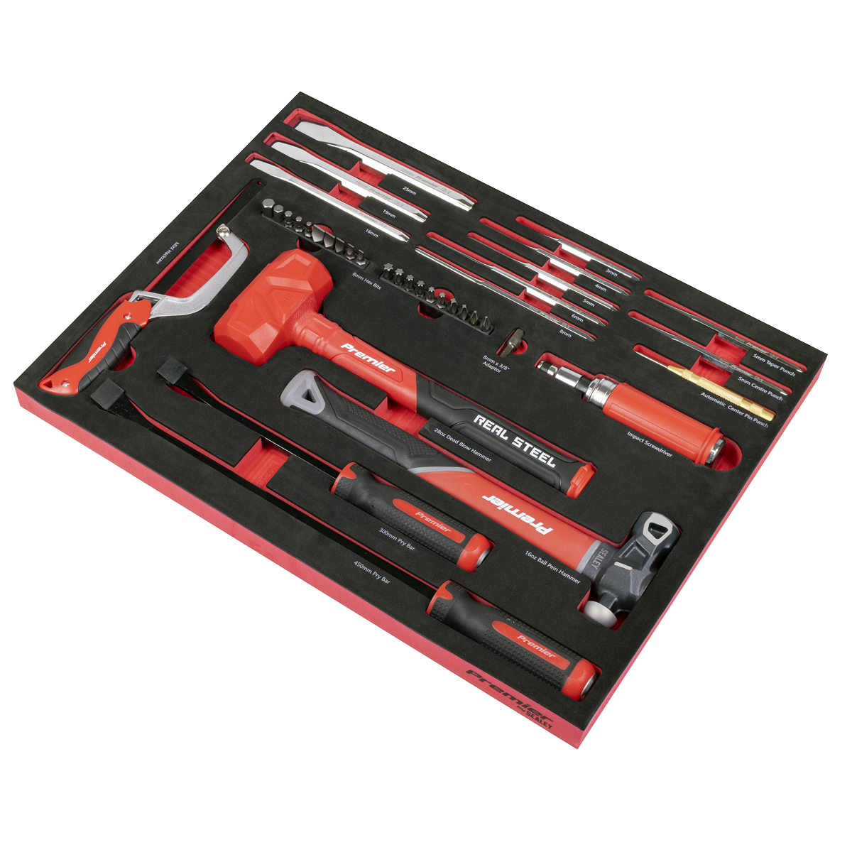 Premier TBT66 Premier Striking, Pry Bar, Hacksaw & Impact Screwdriver Set with Tool Tray 39pc
