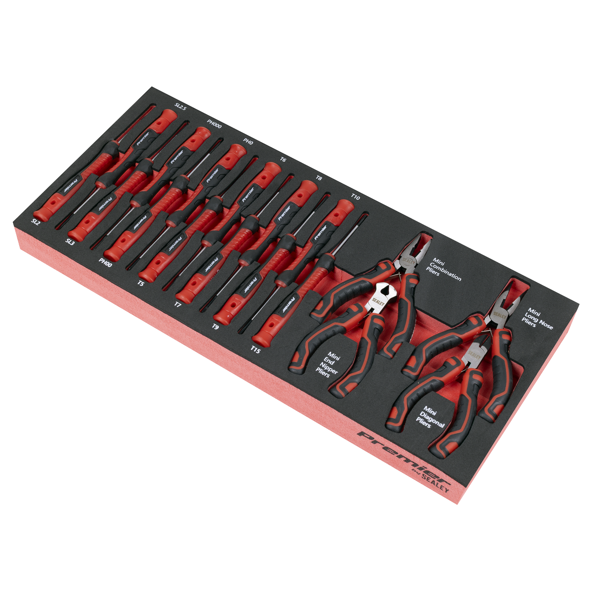 Premier TBT67 Premier Precision Screwdriver & Mini Pliers Set with Tool Tray 17pc