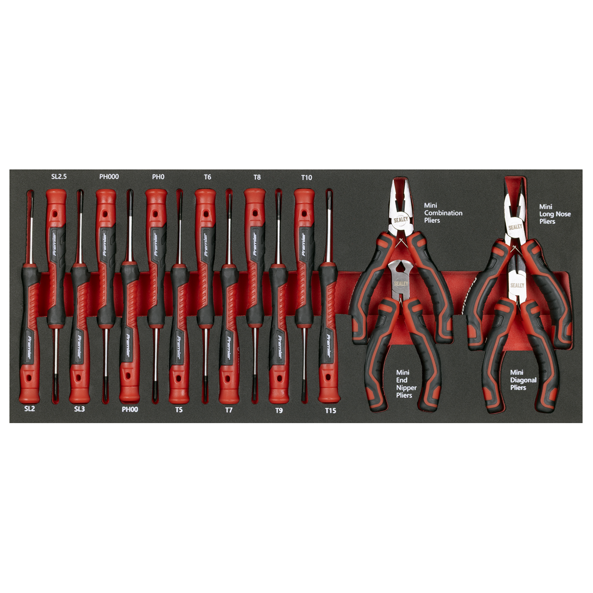 Premier TBT67 Premier Precision Screwdriver & Mini Pliers Set with Tool Tray 17pc