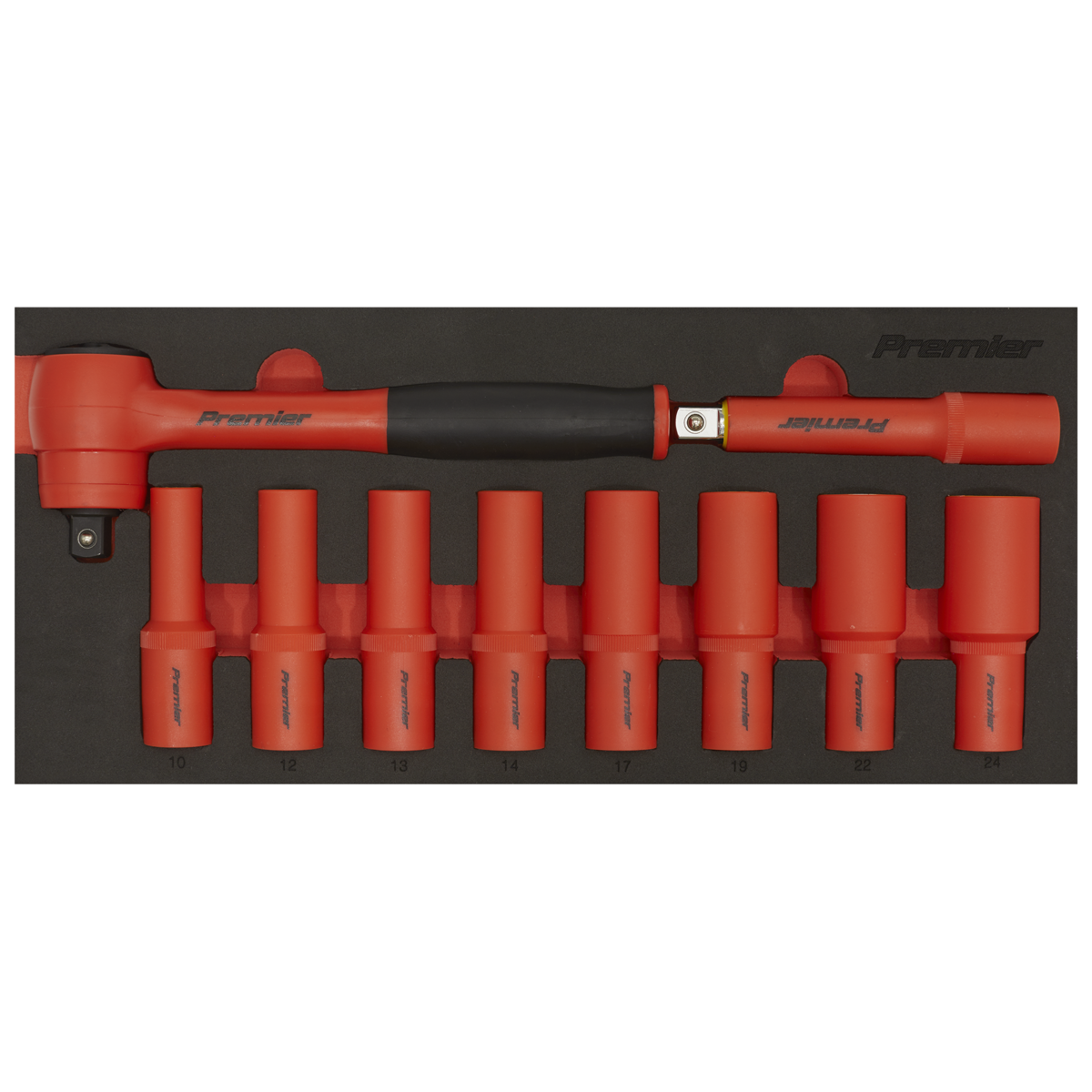 Premier TBTE11 Premier Insulated Socket Set with Tool Tray 1/2"Sq Drive 10pc - VDE Approved