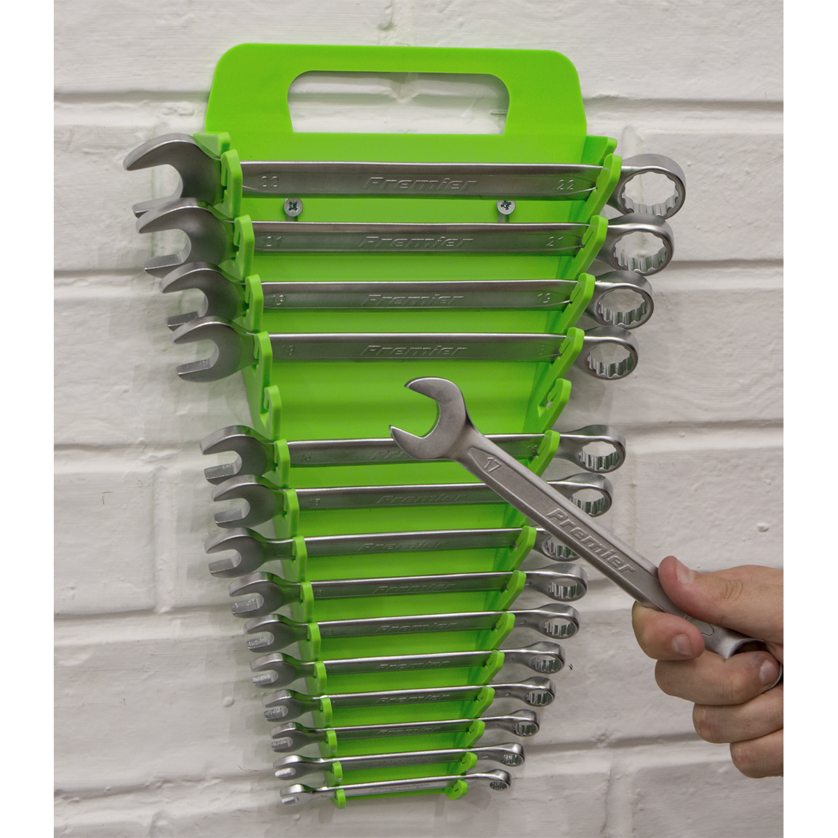 Premier WR08HV Premier Spanner Rack Capacity 15 Spanners - Hi-Vis Green
