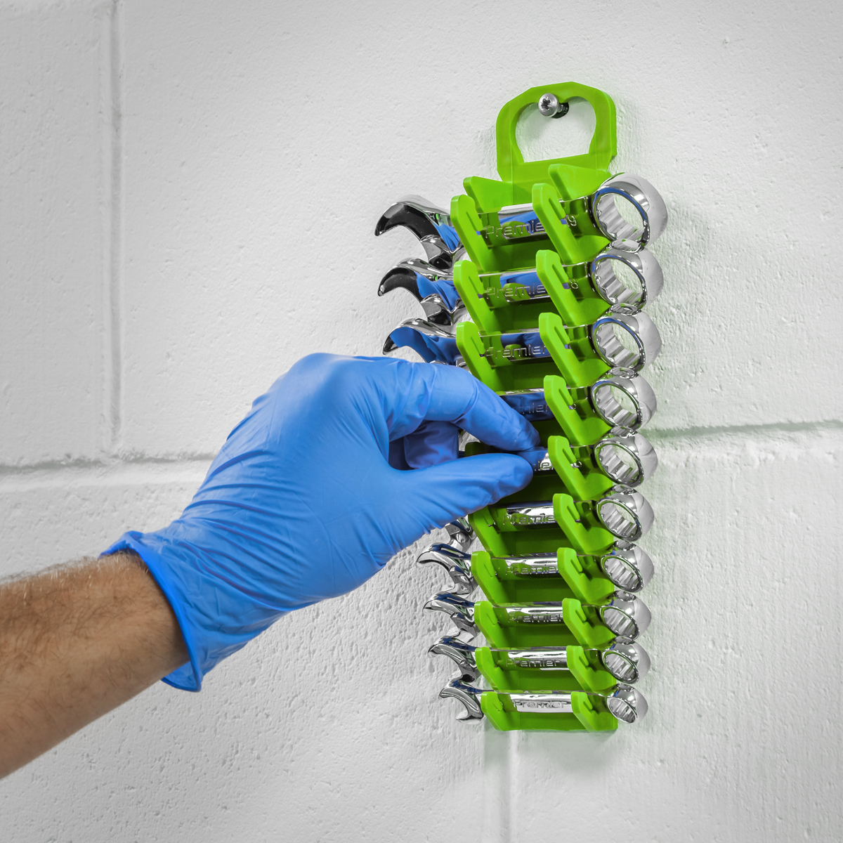 Premier WR10HV Premier Spanner Rack Capacity 10 Stubby Spanners - Hi-Vis Green