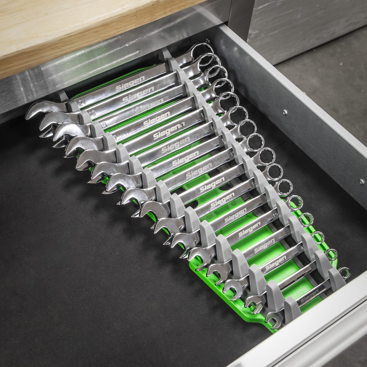 Premier WR11HV Premier Reversible Spanner Rack 16pc - Hi-Vis Green