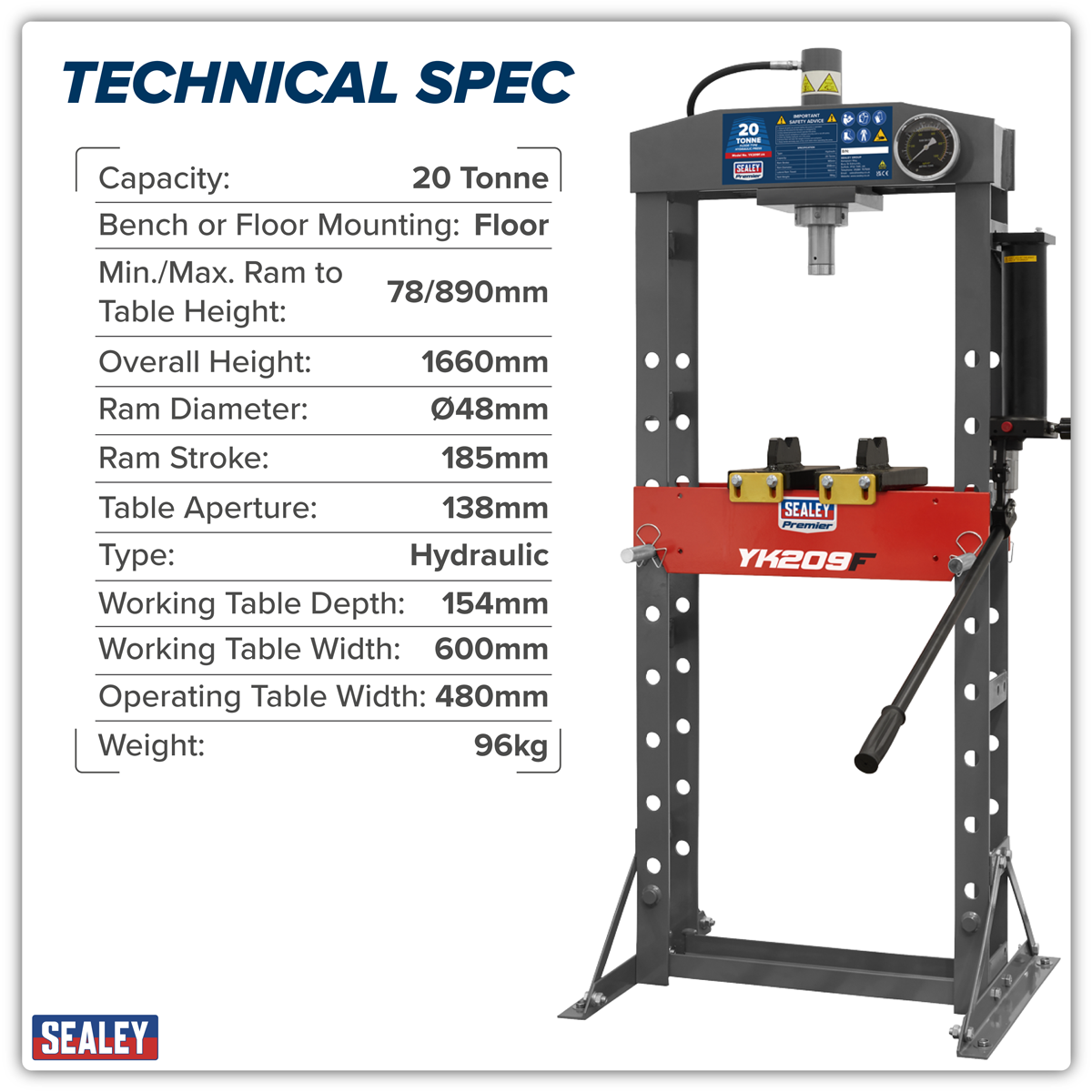 Premier YK209F Premier Heavy-Duty Floor Type Hydraulic Press 20 Tonne