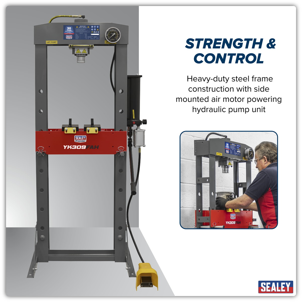 Premier YK309FAH Premier Heavy-Duty Air/Hydraulic Floor Type Press with Foot Pedal 30 Tonne
