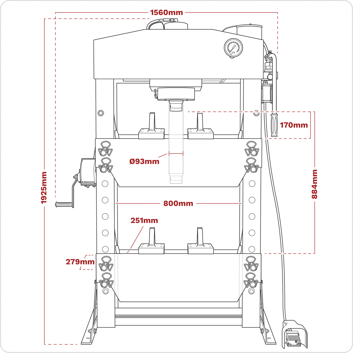 Premier YK759FAH Premier Heavy-Duty Air/Hydraulic Floor Type Press with Foot Pedal 75 Tonne