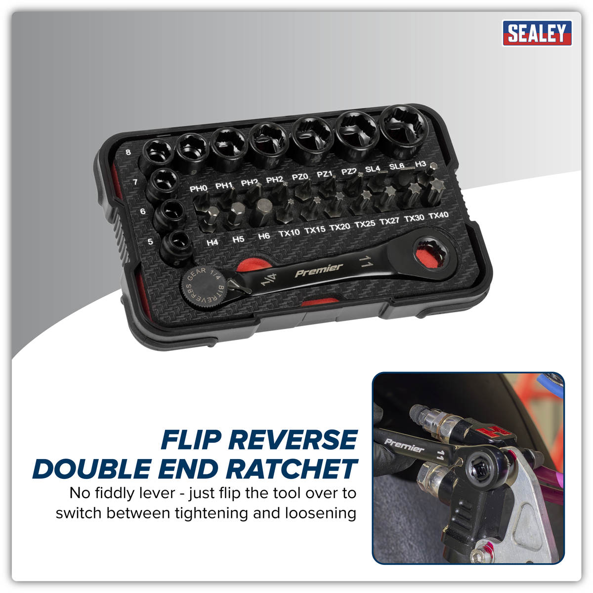 Premier Black AK2112 Premier Black Go-Through Lock-On™ Low Profile Socket & Bit Set 1/4"Sq Drive 31pc