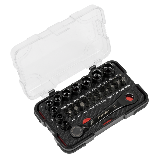Premier Black AK2112 Premier Black Go-Through Lock-On™ Low Profile Socket & Bit Set 1/4"Sq Drive 31pc