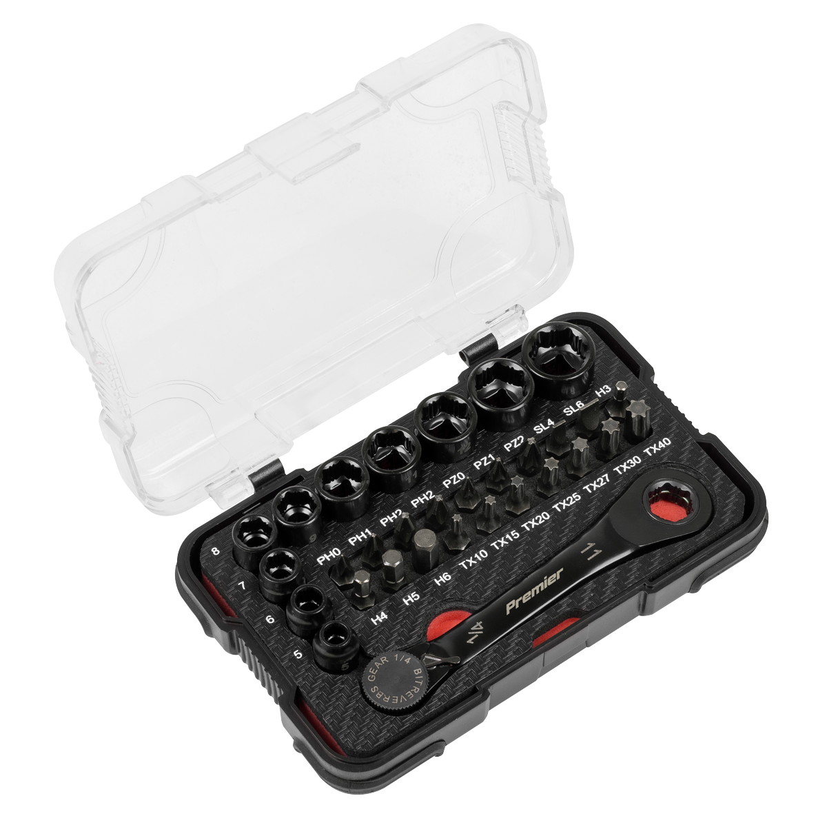 Premier Black AK2112 Premier Black Go-Through Lock-On™ Low Profile Socket & Bit Set 1/4"Sq Drive 31pc