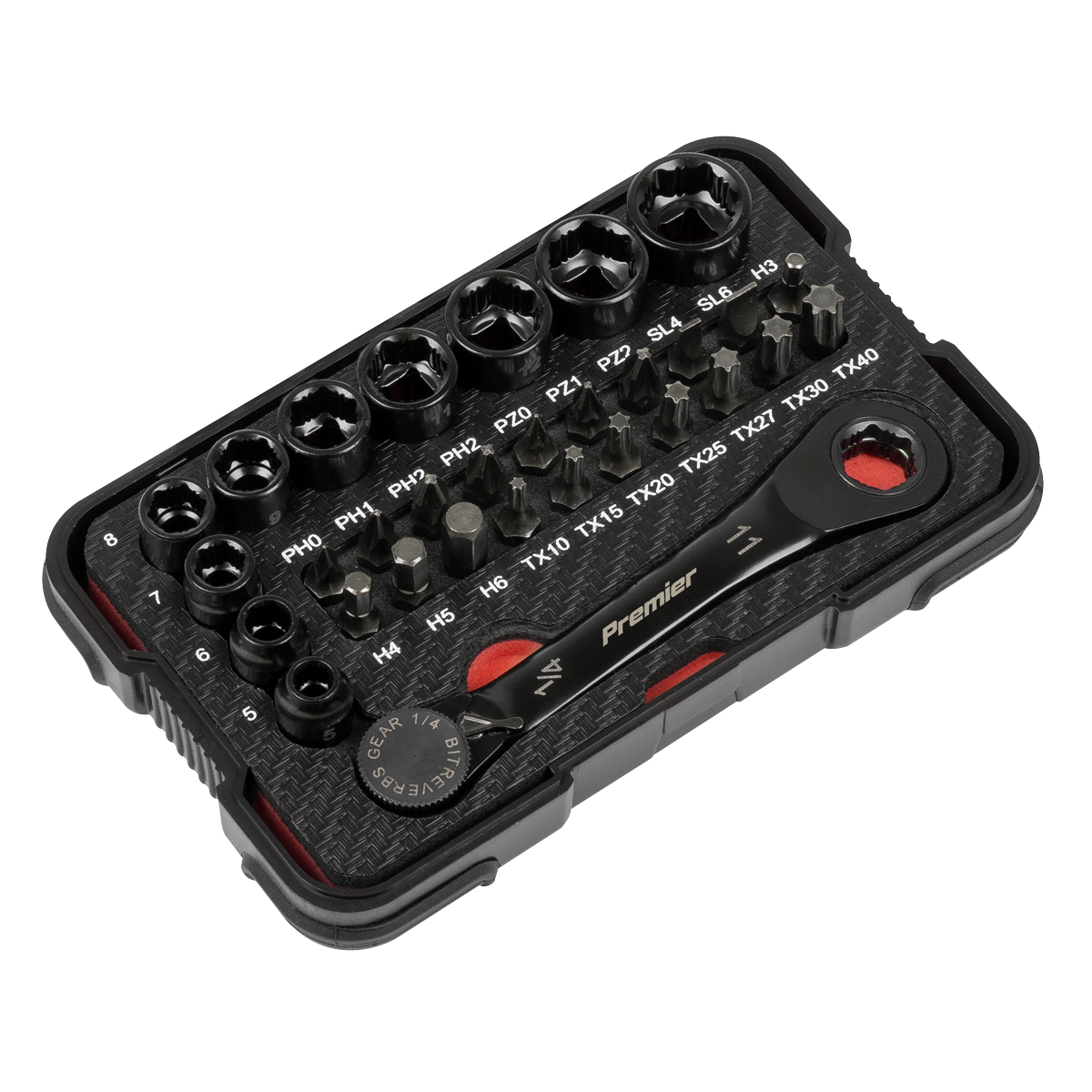 Premier Black AK2112 Premier Black Go-Through Lock-On™ Low Profile Socket & Bit Set 1/4"Sq Drive 31pc