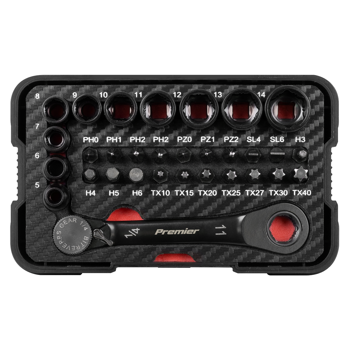 Premier Black AK2112 Premier Black Go-Through Lock-On™ Low Profile Socket & Bit Set 1/4"Sq Drive 31pc