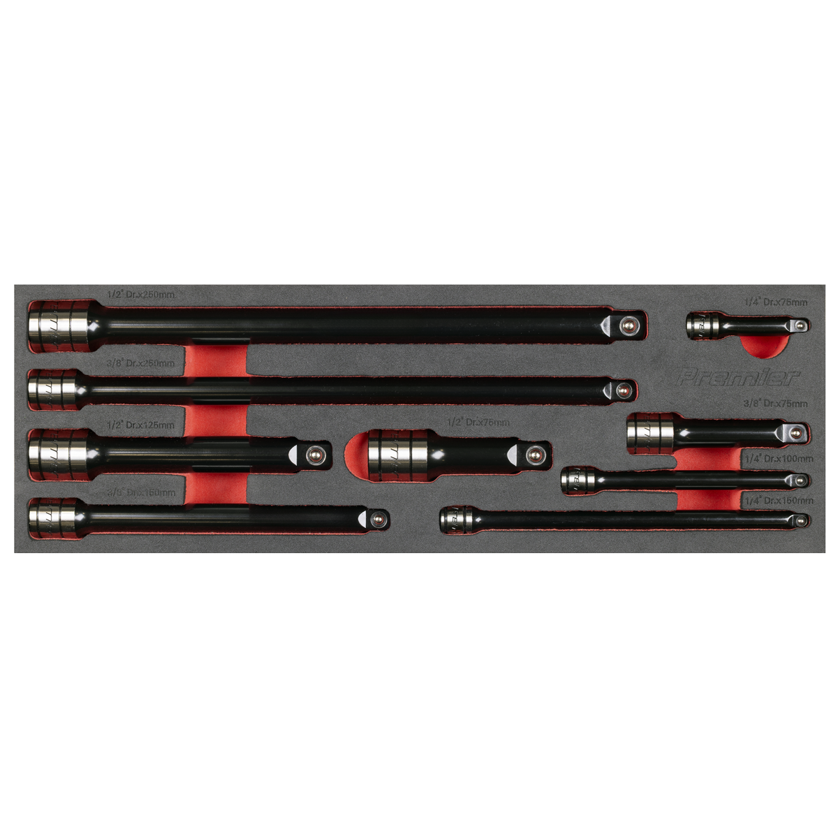 Premier Black AK7693 Premier Black Wobble/Rigid Extension Bar Set 1/4", 3/8" & 1/2"Sq Drive 9pc - Premier Black