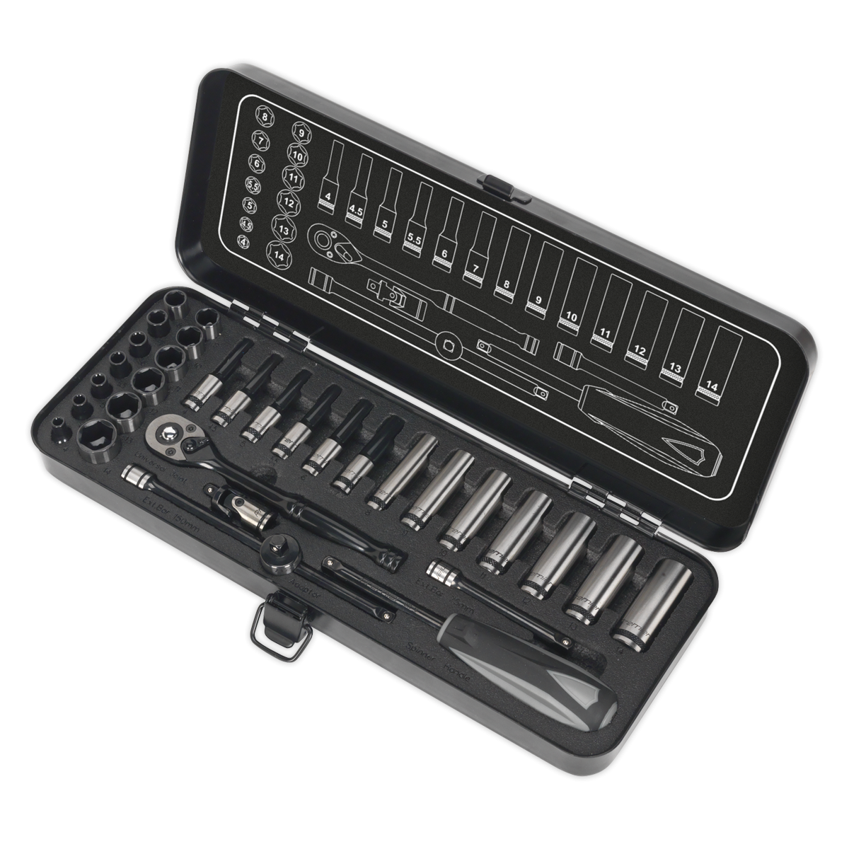Premier Black AK7970 Premier Black Socket Set 1/4"Sq Drive 32pc
