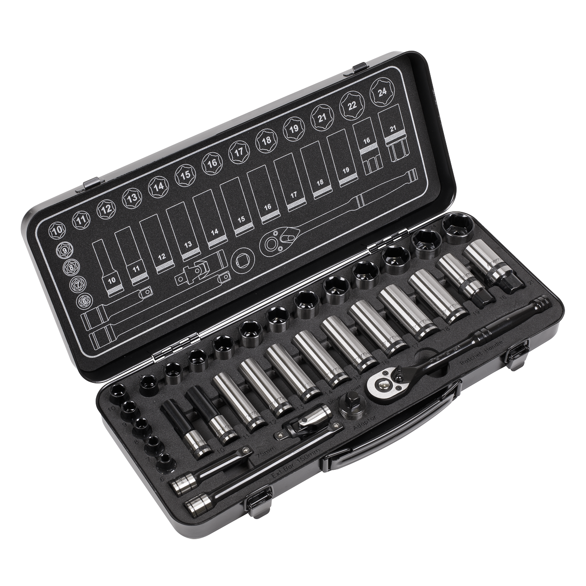 Premier Black AK7971 Premier Black Socket Set 3/8"Sq Drive 34pc
