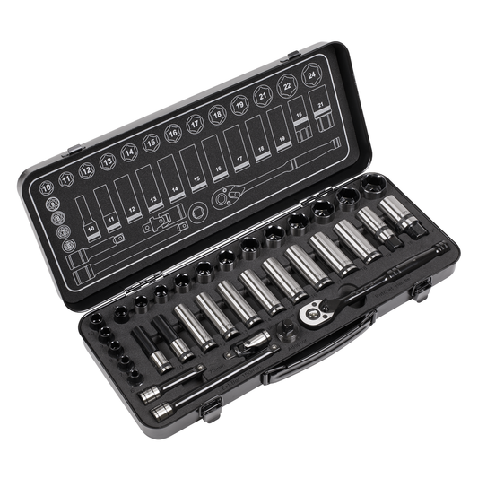 Premier Black AK7971 Premier Black Socket Set 3/8"Sq Drive 34pc