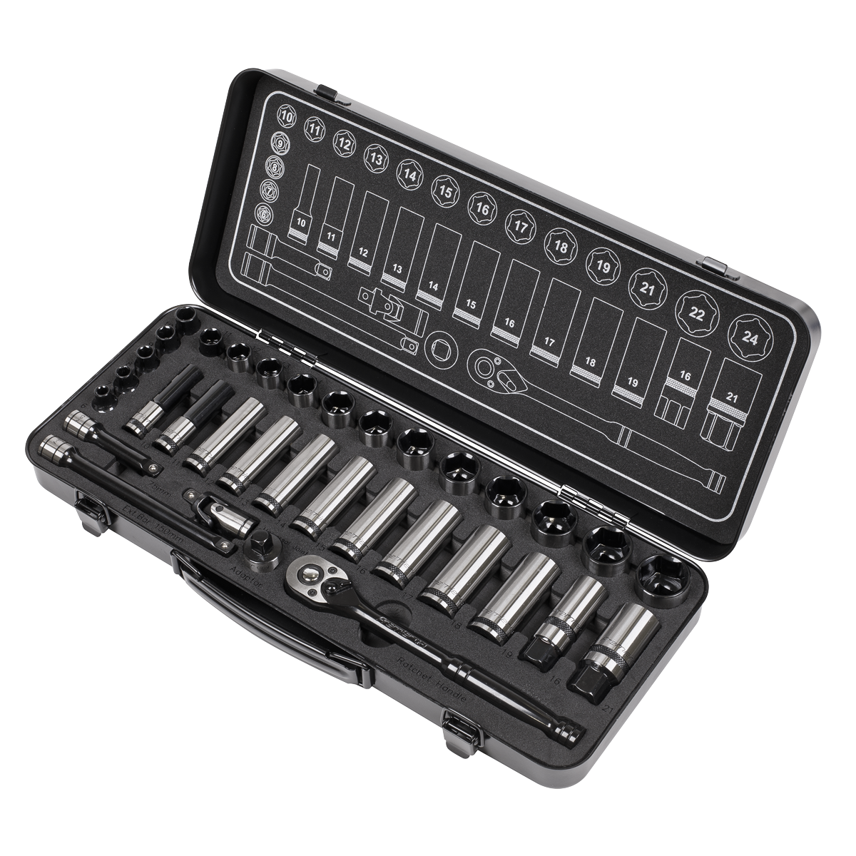 Premier Black AK7971 Premier Black Socket Set 3/8"Sq Drive 34pc