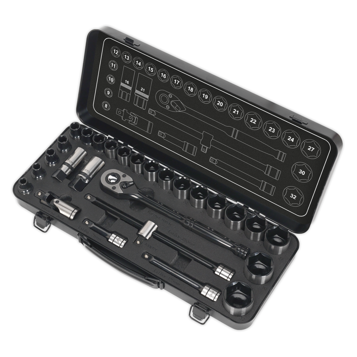 Premier Black AK7972 Premier Black Socket Set 1/2"Sq Drive 28pc