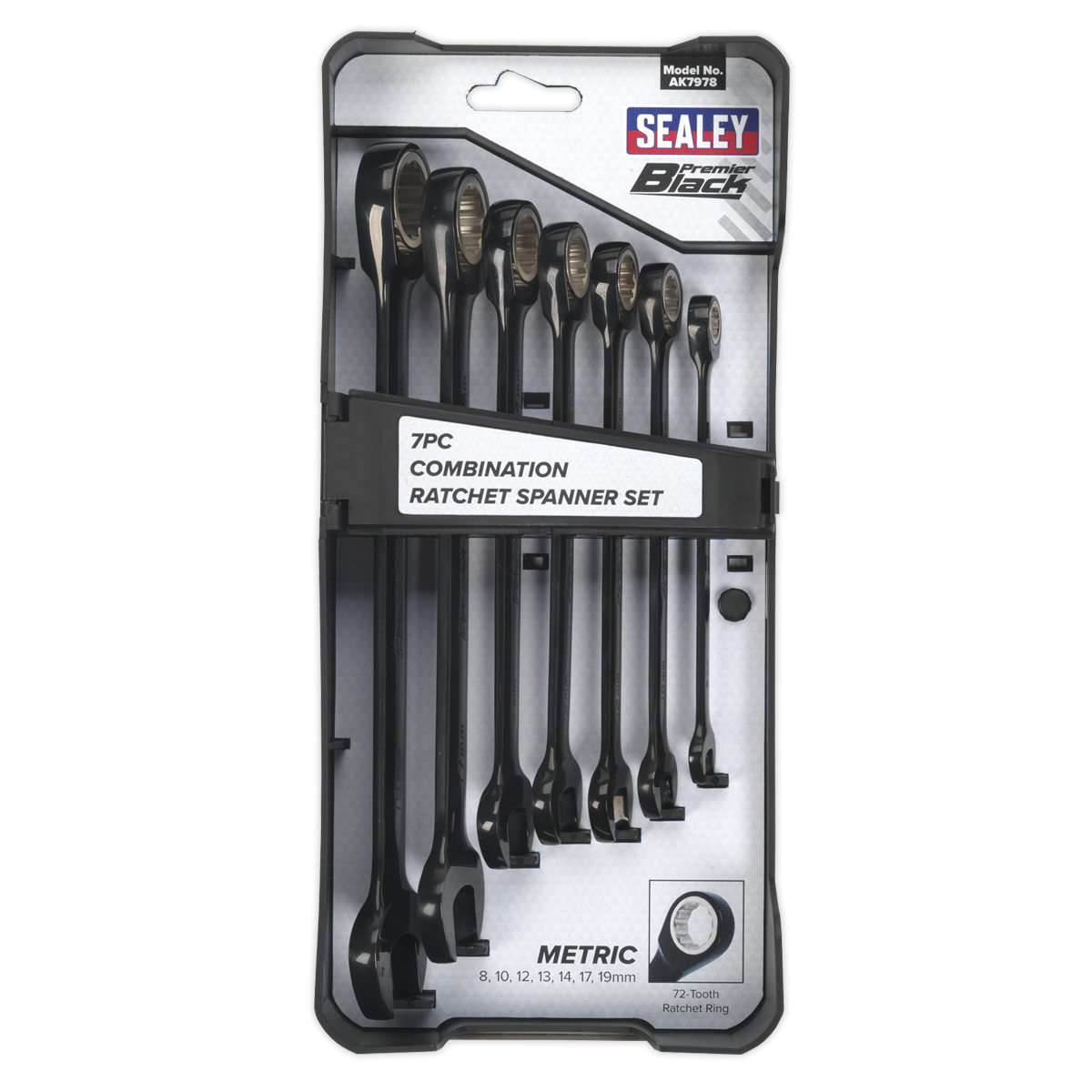 Premier Black AK7978 Premier Black Combination Ratchet Spanner Set 7pc