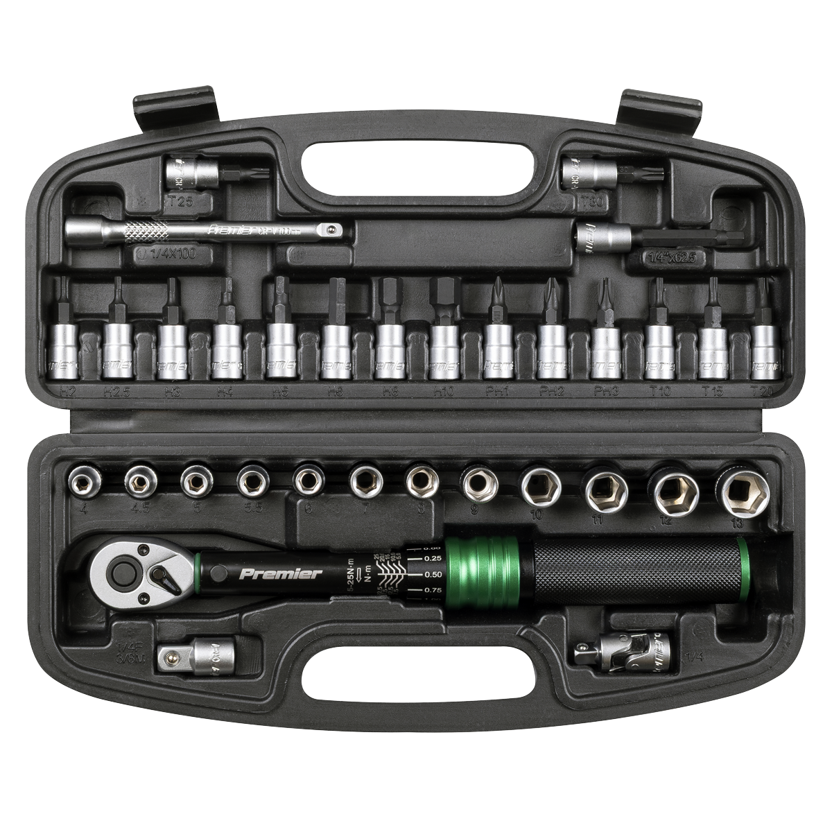 Premier Black STW910B Premier Black Torque Wrench Set 1/4"Sq Drive 5-25Nm 33pc
