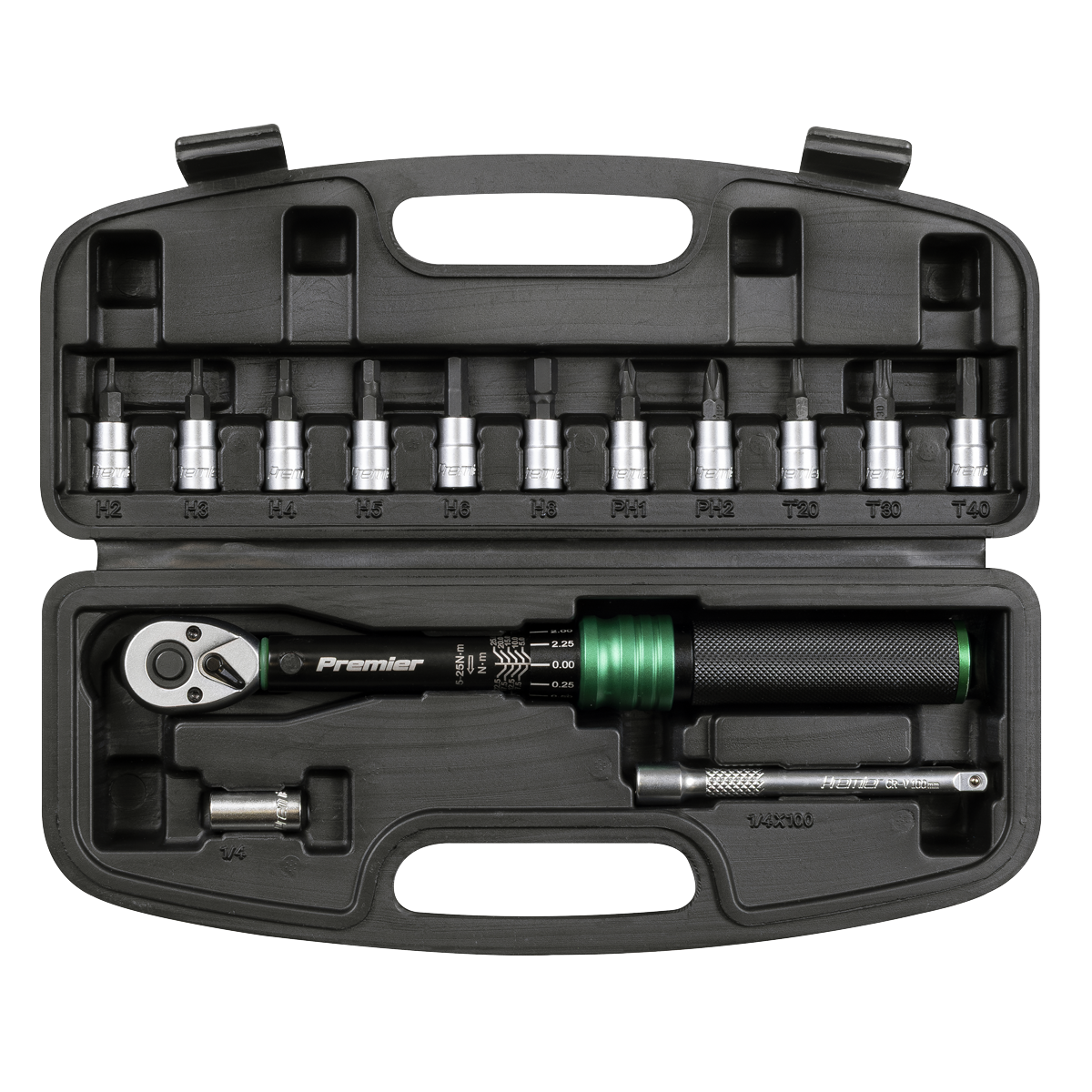 Premier Black STW911B Torque Wrench Set 1/4"Sq Drive 5-25Nm 14pc