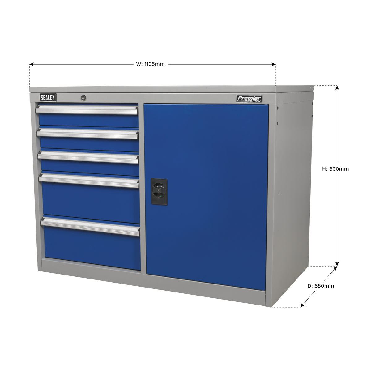 Premier Industrial API1103B Premier Industrial™ Cabinet/Workstation with 5 Drawers & 1 Shelf