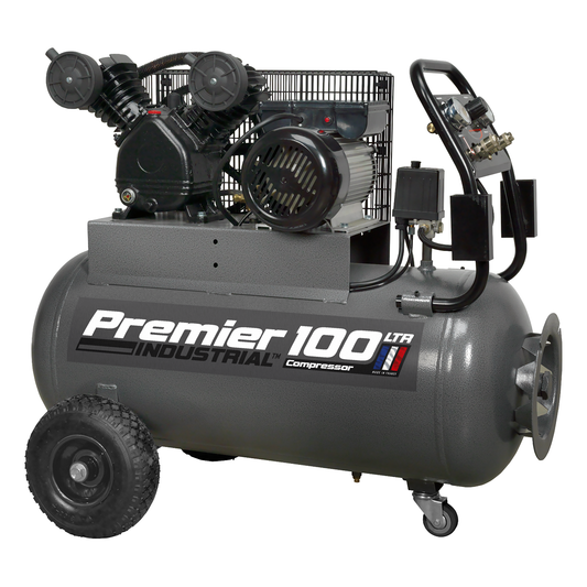 Premier Industrial SAC3103B Premier 100L Belt Drive Air Compressor with Front Control Panel 3hp