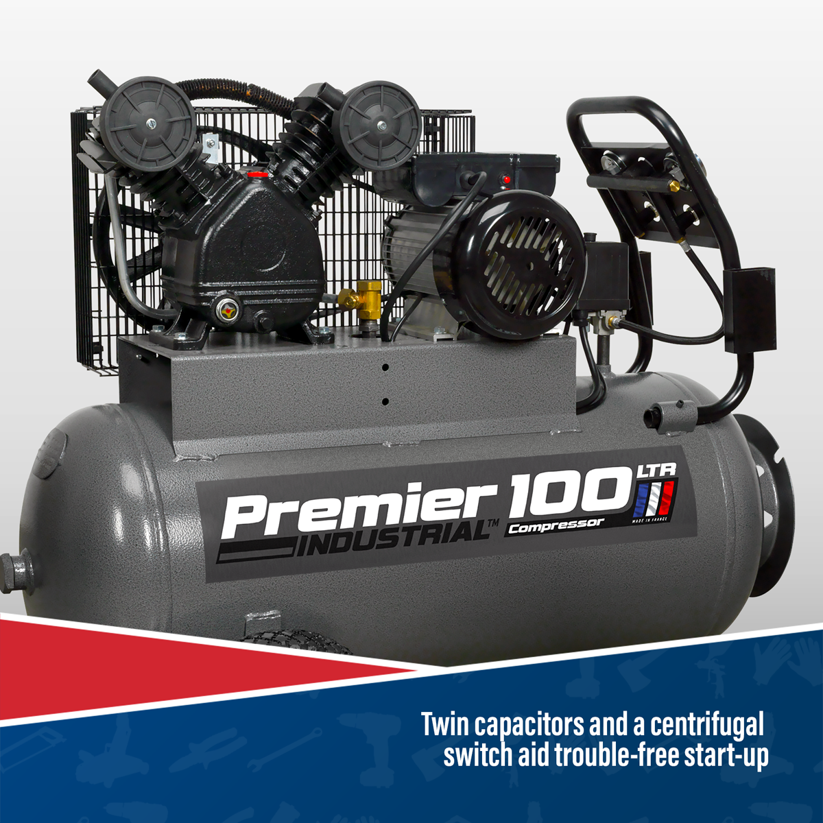 Premier Industrial SAC3103B Premier 100L Belt Drive Air Compressor with Front Control Panel 3hp