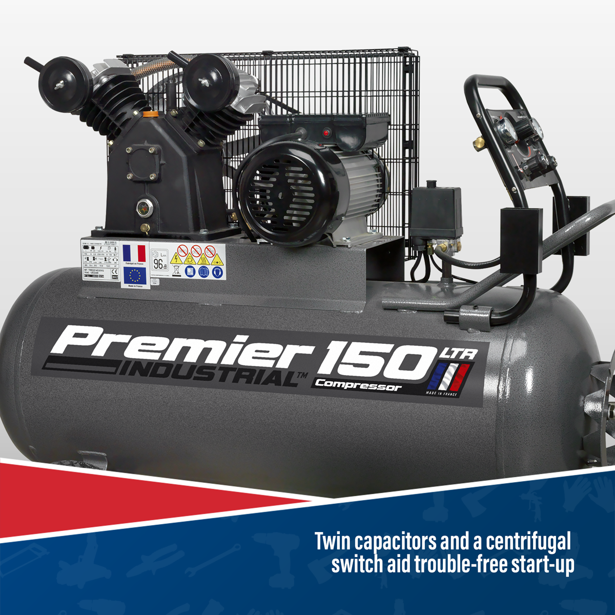 Premier Industrial SAC3153B Premier 150L Belt Drive Air Compressor with Front Control Panel 3hp