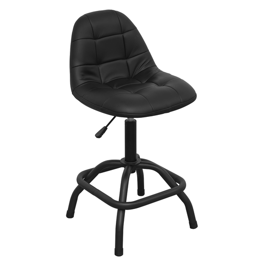 Premier Industrial SCR01B Premier Industrial Pneumatic Workshop Stool with Adjustable Height Swivel Seat & Back Rest