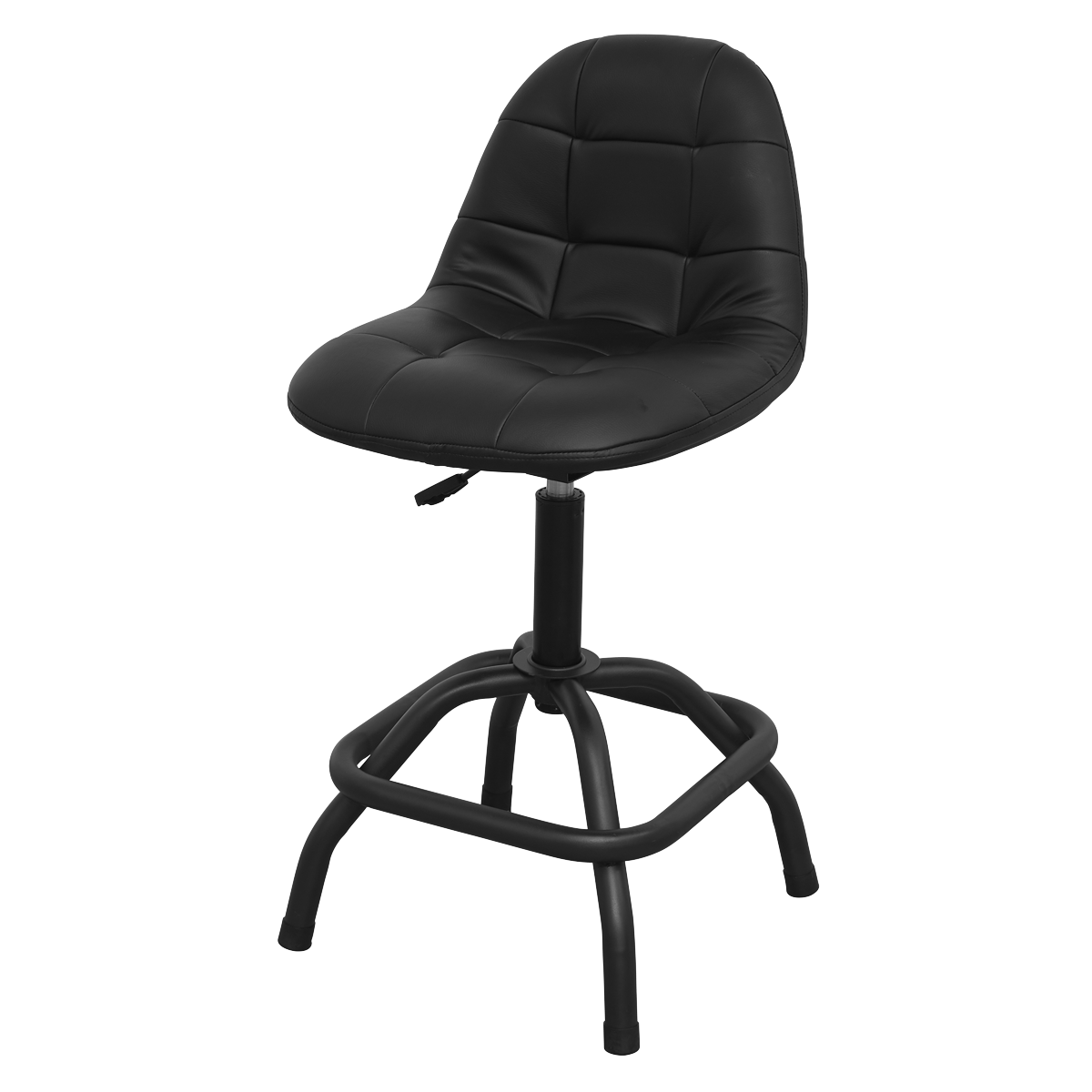 Premier Industrial SCR01B Premier Industrial Pneumatic Workshop Stool with Adjustable Height Swivel Seat & Back Rest