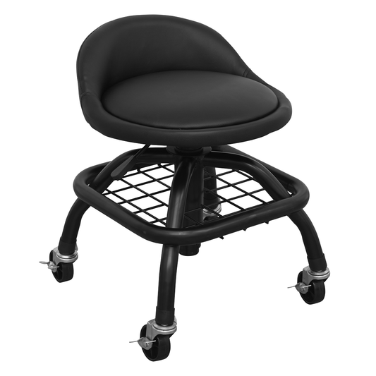 Premier Industrial SCR02B Premier Industrial Pneumatic Creeper Stool with Adjustable Height Swivel Seat & Back Rest