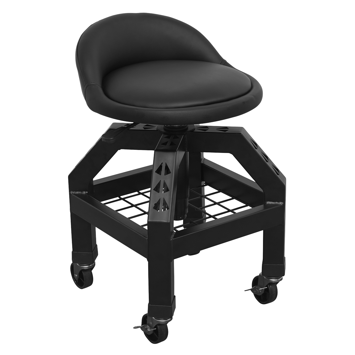 Premier Industrial SCR03B Premier Industrial Pneumatic Creeper Stool with Adjustable Height Swivel Seat & Back Rest
