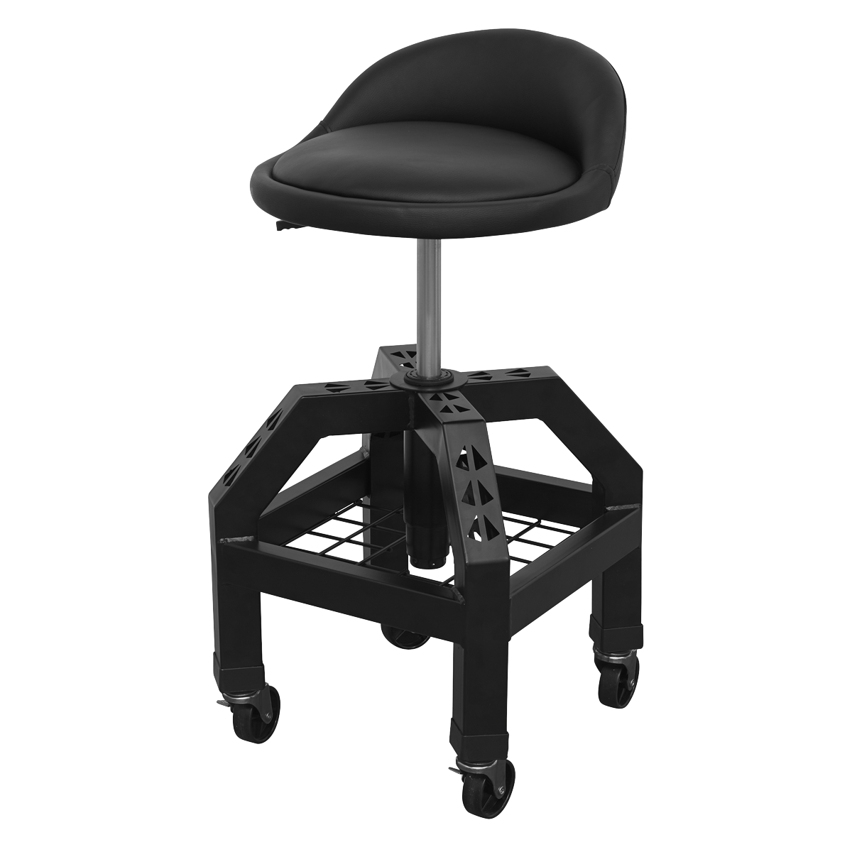 Premier Industrial SCR03B Premier Industrial Pneumatic Creeper Stool with Adjustable Height Swivel Seat & Back Rest